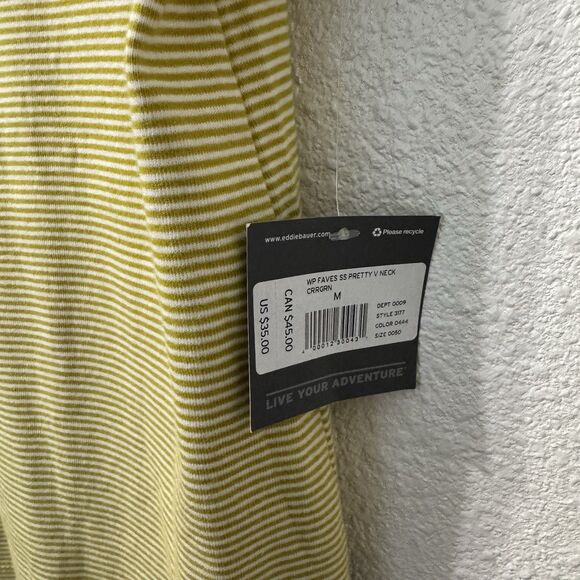 Eddie Bauer Womens Cotton Short Sleeve Shirt Top Medium Mossy Green Striped - Picture 4 of 6